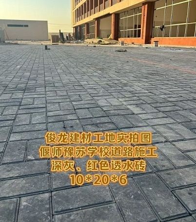 偃師豫蘇學校道路施工 深灰、紅色透水磚 10*20*6
